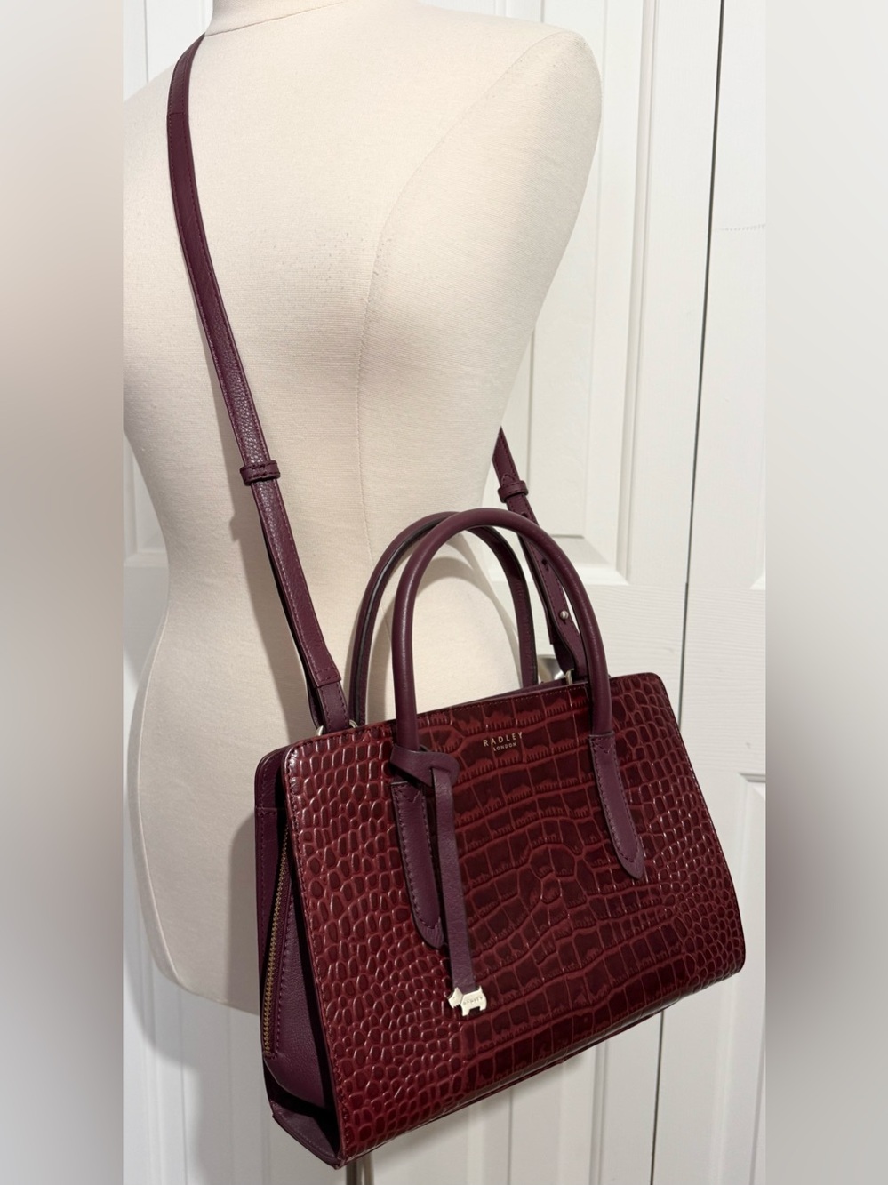 Radley London Liverpool Street Croc-Embossed Leather Satchel Burgundy EUC